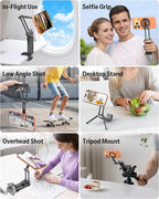 OMOTON TP02-Pro Magnetic Phone Holder for Vlogging, Content Creator Essentials with 1/4" Screw, Arca, Strong Back Magnet for Gym, Adjustable Phone Stand & Selfie Stick for iPhone 12-17 Series, Black