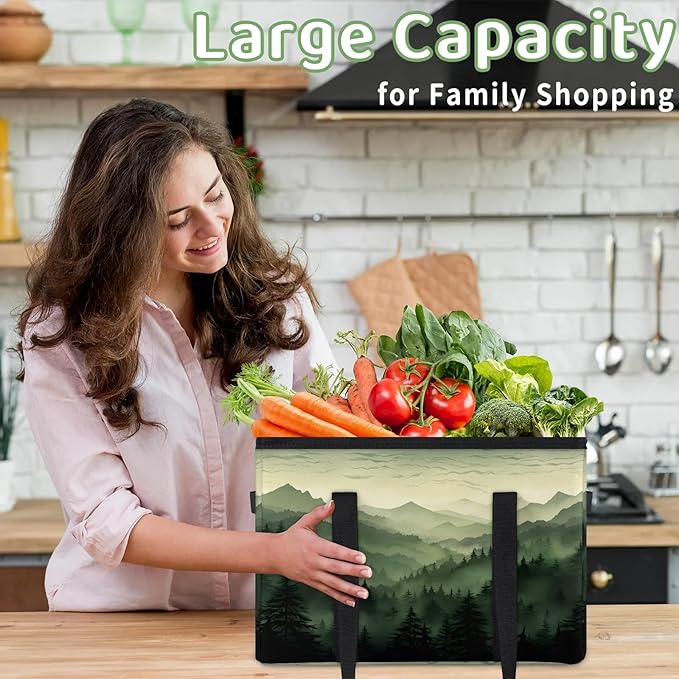 Reusable Grocery Bags Heavy Duty Shopping Bags Foldable Large Tote Bags with Long Handles & Hard Bottom