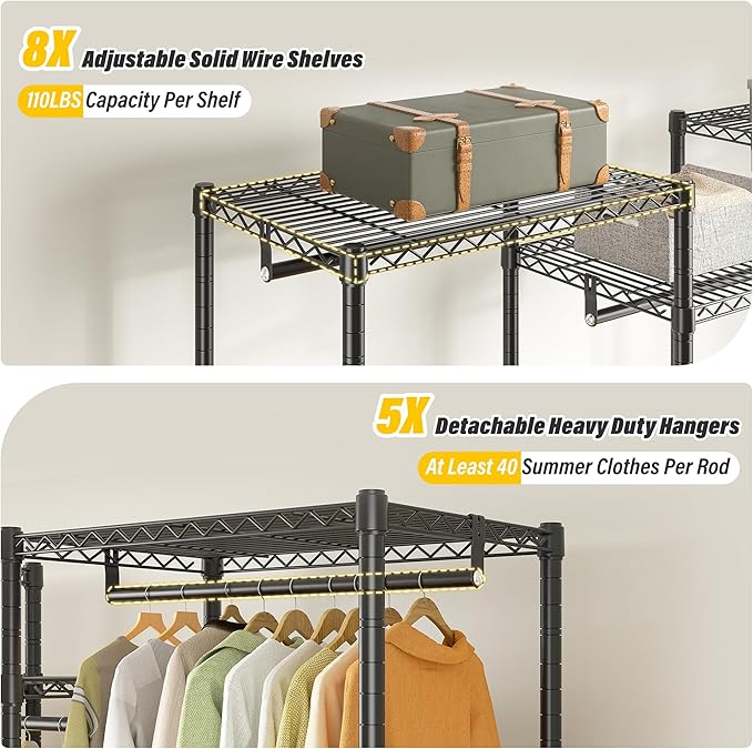 Raybee Clothes Rack with Cover,Clothing Racks for Hanging Clothes Heavy Duty,Portable Closet with Shelves,Adjustable,Loads 90