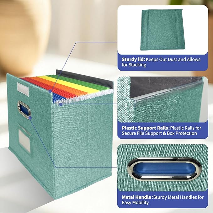 4 Pack Hanging File Folder Box with Lid, Durable Letter Size Filing Storage Box, Sturdy Magazine File Holder with Cardboard S