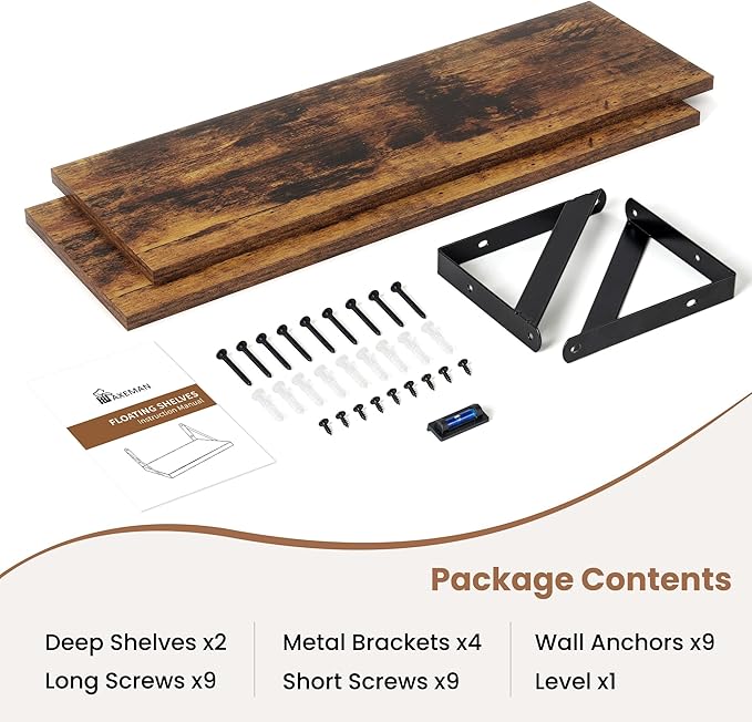 Axeman Floating Shelves for Wall 24 Inch | 24W x 8D Rustic Floating Wall Shelves Set of 2 | 8 Inch Deep Wood Shelves for Bath