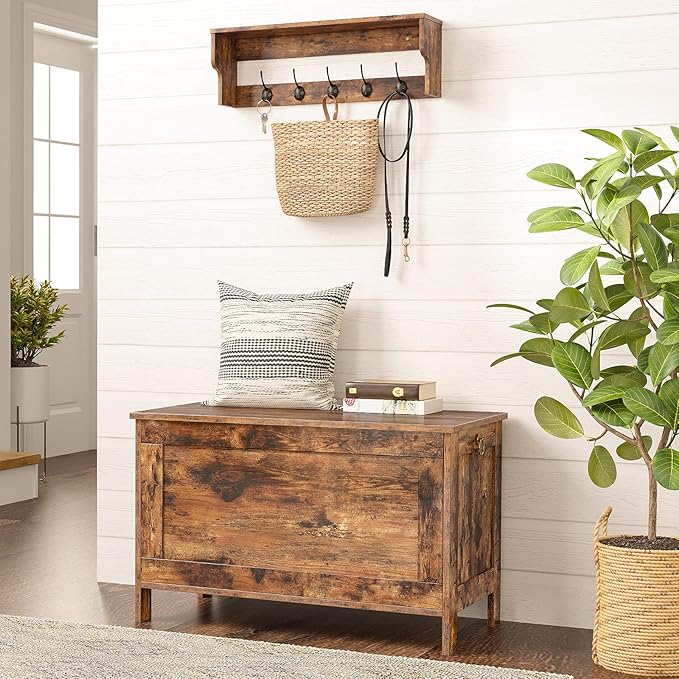 HOOBRO Toy Box, Retro Wooden Look Storage Chest with Safety Hinge, Entryway Storage Bench Supports 220 lb, 29.9 x 15.7 x 18.9