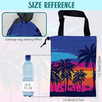 Car Garbage Bag Blue Palm Trees Orange Sunset Hanging Canvas Car Trash Bag Waterproof Drawstring Car Back Seat Organizer for Car Back Front Seat Console with Adjustable Buckle