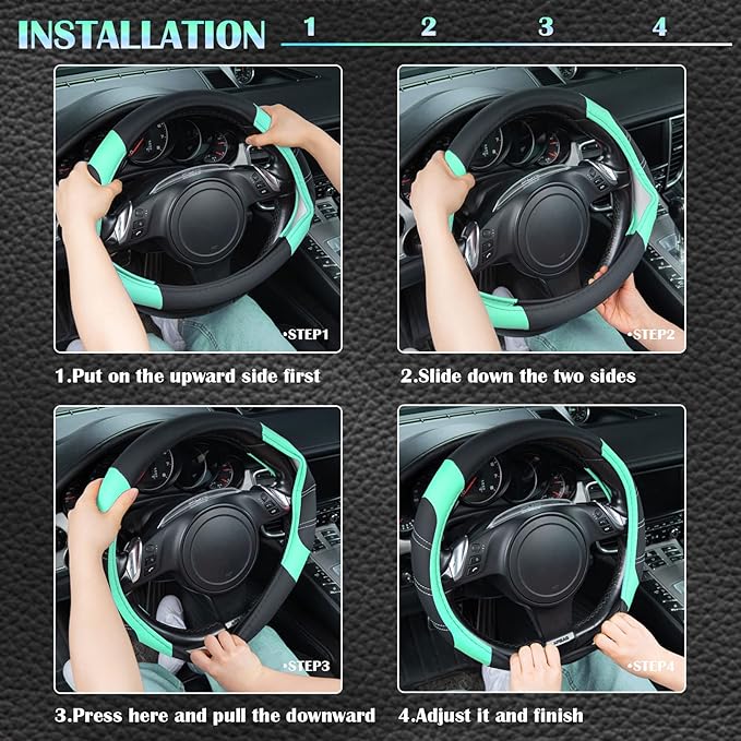 CAR PASS Line Rider Microfiber Leather Sporty Steering Wheel Cover Universal Fits for 95% Truck,SUV,Cars, 14.5-15 inch Anti-S