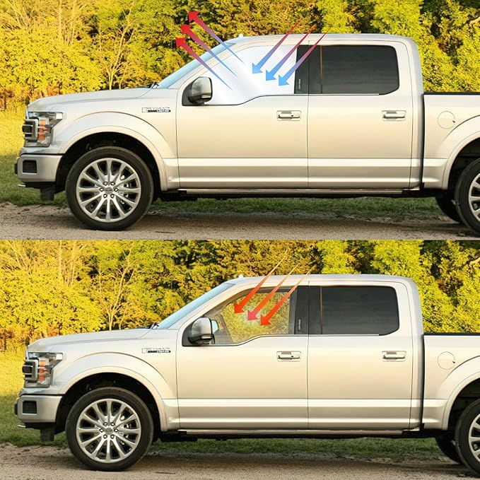 Front Side Window Sun Shade for 2021-2025 Fo-rd F150 Accessories 2Dr 4Dr Pickup, Foldable Window Sunshade Sun Visor Protector for F150, Side Window Shades Sun Shield Blocks UV Rays Heat