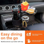 Car Large Cup Holder Expander, 3-in-1 Cupholder Extender with Swivel and Detachable Snack Food Tray Table for Eating, Travel 