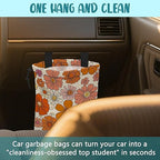Car Trash Bag Hippie Vintage Flowers Leak-Proof Car Garbage Bag with Drawstring Foldable Canvas Trash Bin with Adjustable Buckle for Car Accessories, Travelling, Camping