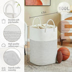 Laundry Basket,Woven Cotton Rope Laundry Hamper,Versatile Storage for Dirty Clothes,Baby Toys,and Blankets in Bathroom, Nurse