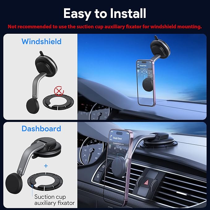 Magnetic Phone Holder for Car, [ Powerful Magnets & Military-Grade Suction] Car Phone Holder Mount Dashboard Windshield Cell Phone Holder Phone Stand for Car iPhone Android Automobile Cradle (Gray)