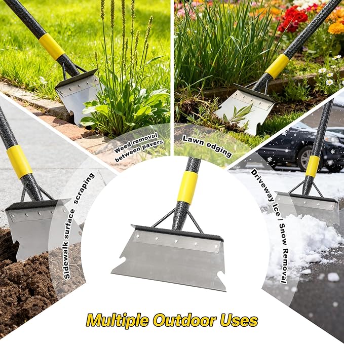 Garden Flat Shovel,74” Ice Scraper,Snow Shovel for Driveway, Stainless Steel Multifunctional Cleaning Shovels Chopper Floor Scraper for Outdoor Walkway Car Snow Ice Weeds Moss Removal