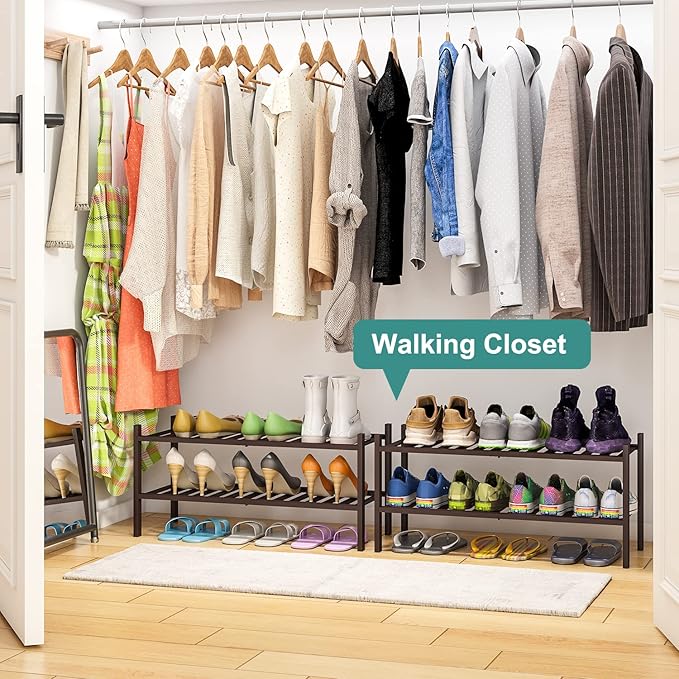viewcare 2-Tier Shoe Rack for Entryway, Bamboo Shoe Rack for Closet, Free Standing Shoe Racks for Indoor Outdoor, Stackable S