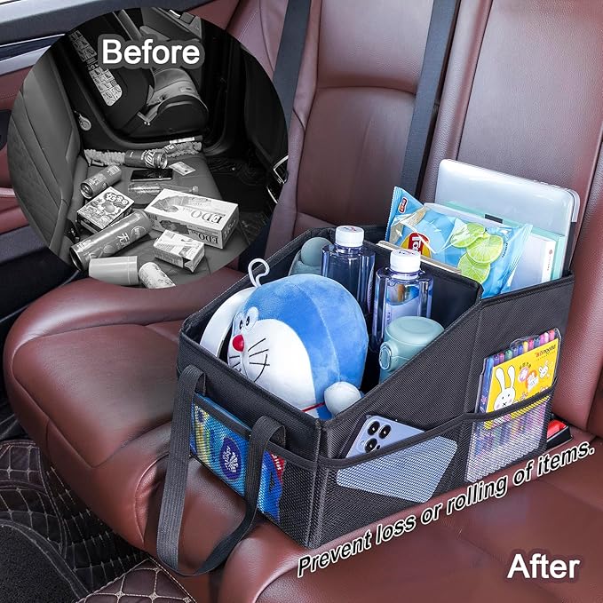 Front-Back Seat Car Organizer Box - Portable Passenger Seat Organizer, Odorless Fabric Car Seat Organizer, Universal Foldable A