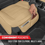 Motor Trend Seat Covers for Cars Trucks SUV, Faux Leather Beige Padded Seat Covers with Storage Pockets, Premium Interior Car