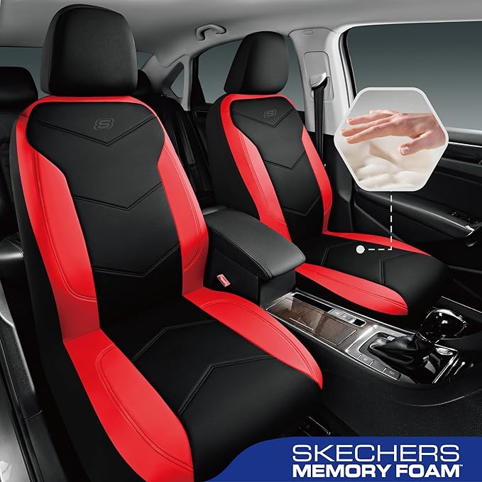 Skechers Memory Foam Seat Covers,Leather Car Seat Covers, Ultimate Comfort & Support Front Seat Covers Airbag Compatible, Aut