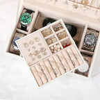 LANDICI Jewelry Box Organizer for Men Women, 2 Layer 4 Slot Watch Storage Case with Removable Tray, PU Leather Large Jeweller