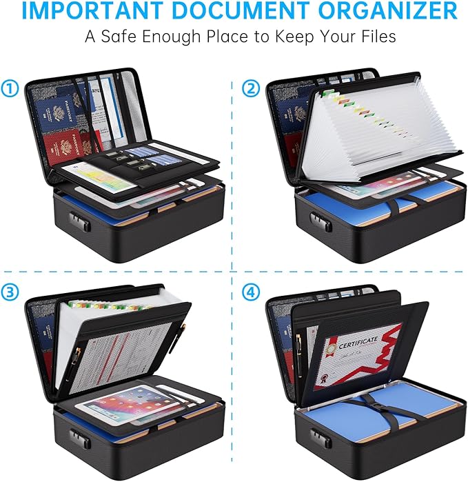 ENGPOW Fireproof Document Box with Lock,5200℉ Soft Case Fireproof Box with 25 Pocket Accordion File Folder,Multi-Layer Firepr