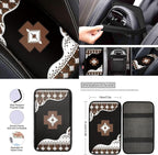 13 Pack Automobile Interior Sets Car Seat Cover Set with Steering Wheel Seat Belt Strap Cover Armrest Pad Southwest Aztec Tribal Coasters Keychain Chapstick Holder Universal Fit SUV Sedan