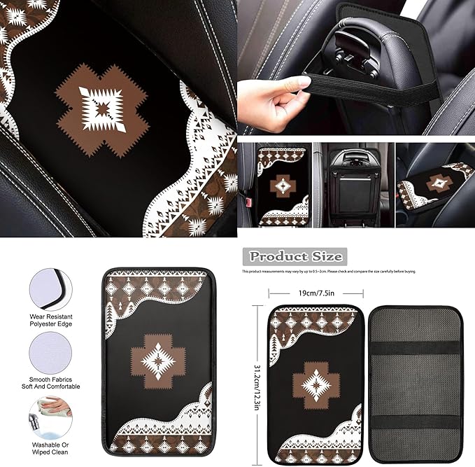 13 Pack Automobile Interior Sets Car Seat Cover Set with Steering Wheel Seat Belt Strap Cover Armrest Pad Southwest Aztec Tribal Coasters Keychain Chapstick Holder Universal Fit SUV Sedan