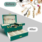 Dajasan Jewelry Organizer Box, Large Velvet Jewelry Boxes for Women Girls, Space-Saving 3 Layers Jewelry Storage Case with Dr