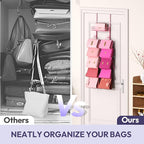 SWTYMIKI Over The Door Purse Organizer - Wall Mounted Handbag Organizer with 10 Hooks and Metal Basket, Hanging Purse Storage