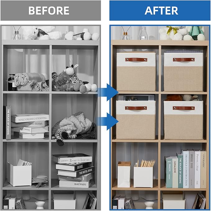 Temary Fabric Storage Cubes Bins, 11 inch Cube Storage Baskets, Foldable Cube Bins Set with Handles, Decorative Storage Boxes