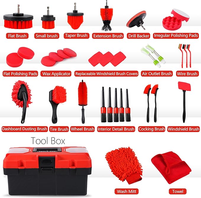 35Pcs Car Detailing Kit, Car Cleaning Kit with Windshield Cleaning Tool and Tool Box, Interior & Exterior Auto Care Supplies 