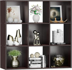 SUPER DEAL 9 Cube Storage Organizer, 3 Tier Bookshelf Open Shelf Display Rack with 5 Removable Back Panels Wood Bookshelf Sys