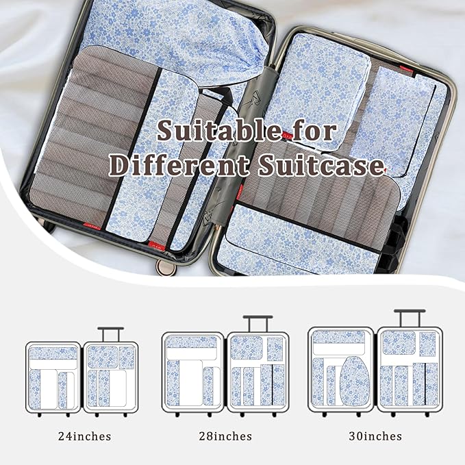 U+U 8 Set Compression Packing Cubes - Ultralight Travel Organizers with Laundry Bag and Cosmetic Bag, Space-Saving Suitcase O