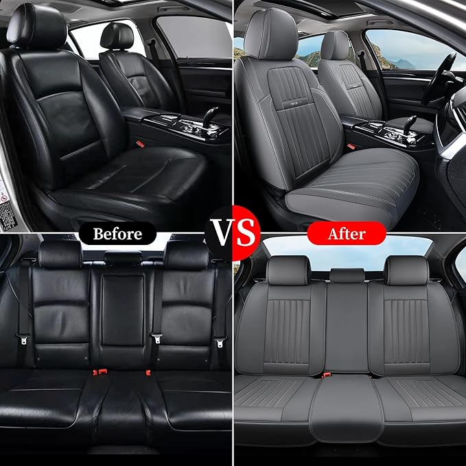 Coverado Front Seat Covers, Car Seat Cover, Gray Seat Covers for Cars, 2PCS Car Seat Protector,Waterproof Faux Leather Car Se