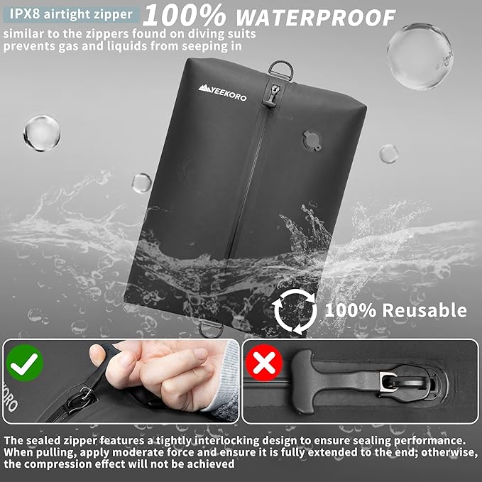 Upgraded Vacuum Bag for Travel, Professional IPX8 Waterproof Reusable Vacuum Compression Bags for Travel Suitcases, Durable S