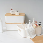 Citylife 4 PCS Storage Bins with Bamboo Lids Plastic Storage Containers for Organizing Stackable Storage Box with Handle, 15 