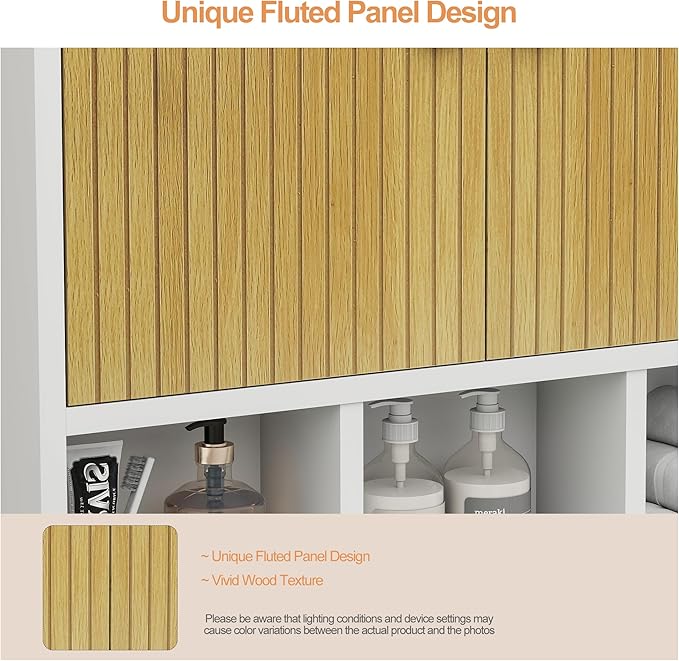 Bathroom Wall Cabinet,Wooden Medicine Cabinet with Fluted Doors Over The Toilet Storage Cabinet with Adjustable Shelf for Bat