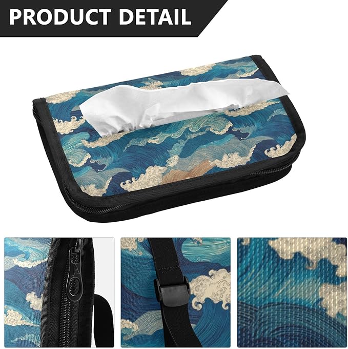 Car Tissue Holder Car Visor Organizer Tissue Box Holder for Car Sun Visor Organizer with Car Vehicle Accessories Essentials Interior for Women Men Blue Waves Foam Ripple