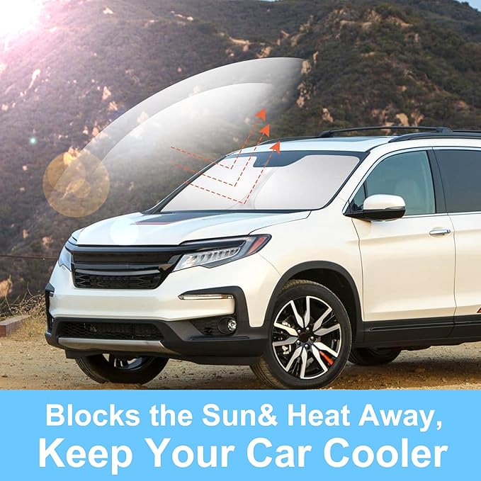 Front Windshield Sun Shade Foldable Car Front Window Sun Shade Windshield Shade Custom Fit for 2016-2026 Honda Pilot EX-L Block UV Rays Accessories Heat Keep Cooler