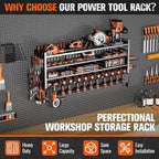 49.8" W Large Power Tool Organizer Wall Mount, Heavy Duty Tool Organizer with 14 cordless Drill Holder, 4 Layers Garage Organ