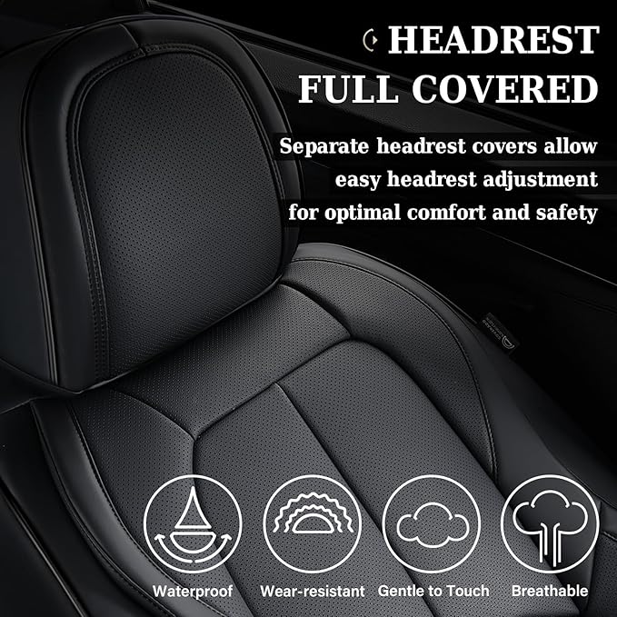 Coverado Automotive Seat Covers, Leather Seat Covers Front Seat, Luxury Car Seat Covers with Lumbar Support, Front Driver Sea
