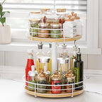 Two Tier Lazy Susan Metal, 2 Tier Wood Lazy Susan 12 Inch, Rotating Spice Rack Organizer for Cabinet Dining Table Top Kitchen
