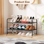 Shoe Rack, Closet Metal 2Tier 27 Inch Shoe Shelf Organizer for floor, Stackble & Adjustable, Black