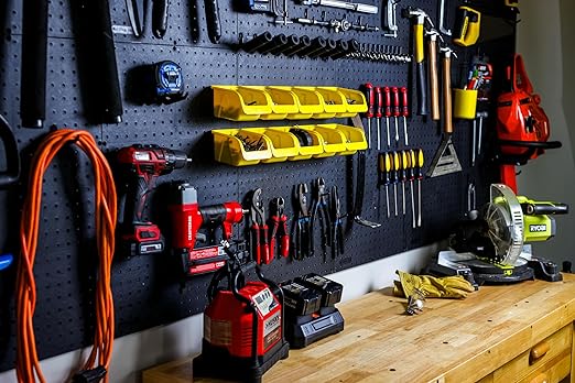 WallPeg Pegboard Panels Garage Organization - 12 ea (24"x16") Black Peg Board Panel Set - (PB-1-B) Tool Organizer, Crafts, Sh