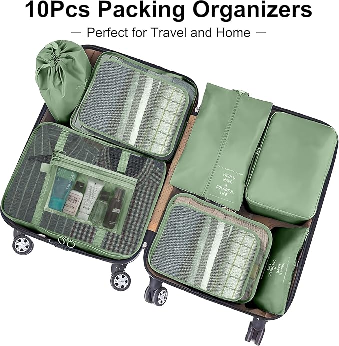 Packing Cubes for Travel-10 Set Luggage Organizer Bags for Family, Mesh Breathable Packing Cubes for Suitcases Durable Travel