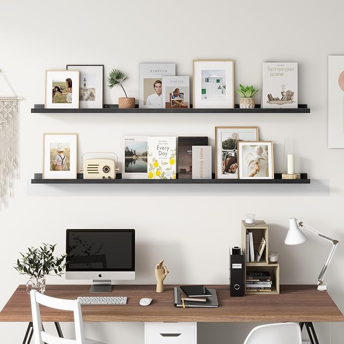 Picture Ledge Shelf, Floating Shelves Set of 2, Solid Pine Wood 55'' Long Large Nursery Book Shelves for Toys Storage, Kids B