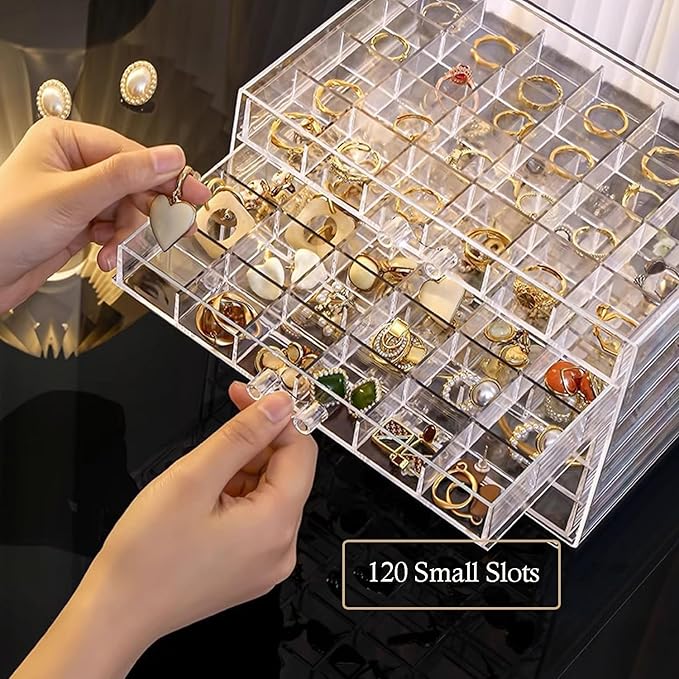 SPAKOWN Earring Organizer, Acrylic Jewelry Holder Organizer with 5 Drawers Stackable Earring Storage Case Jewelry Boxes for W