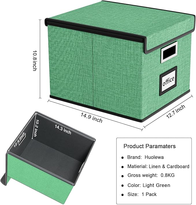 Huolewa File Organizer Box with Lid, Collapsible File Folder Organizer for Office Document Storage, Filing Box with Plastic S