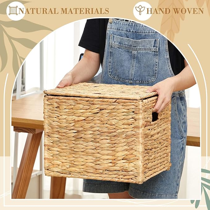 Jingmore 1 Pack Large Decorative File Box Water Hyacinth Letter/Legal Size File Organizer with Lid Collapsible Hand Woven Fil