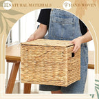 Jingmore 2 Packs Large Decorative File Box Water Hyacinth Letter/Legal Size File Organizer with Lid Collapsible Hand Woven Fi