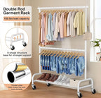 MISSLO Heavy Duty Clothing Racks for Hanging Clothes Rack Double Rod Garment Rack Rolling Closet Wardrobe Rack on Wheels, Met
