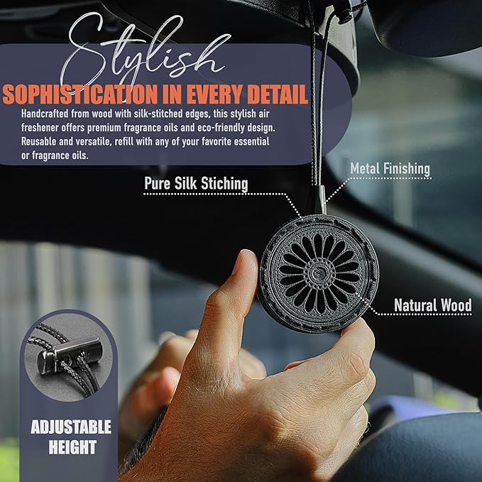Handmade Wood Car Air Freshener — Best Wheels Design - Unscented Hanging Diffuser — Refillable Essential Oil Diffuser for Car