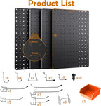 Peg Board, 110pcs Metal Pegboard Kit, Includes 4 Pack Black Peg Board Panels with Accessories and Hook Locks, Large Heavy Dut