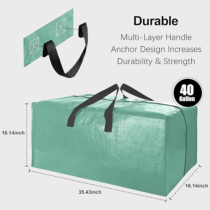 6 Pack Heavy Duty Extra Large Moving Bags W/Backpack Straps - Strong Handles & Zippers, Storage Totes For Space Saving, Fold 