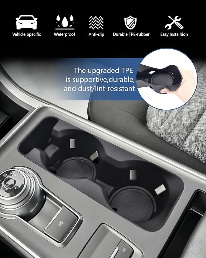 Cup Holder Inserts for Ford Explorer 2020-2024 Accessories, Non-Slip TPE Center Console Cup Holder Protector Organizer for Explorer Interior Accessories